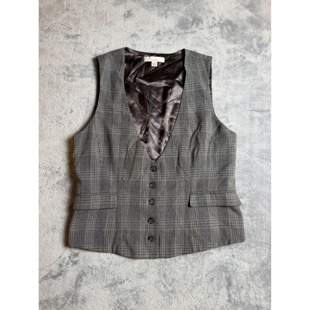 Vest Glen Plaid Tailored Button Front Office Siren Dark Academia 70s Layering M